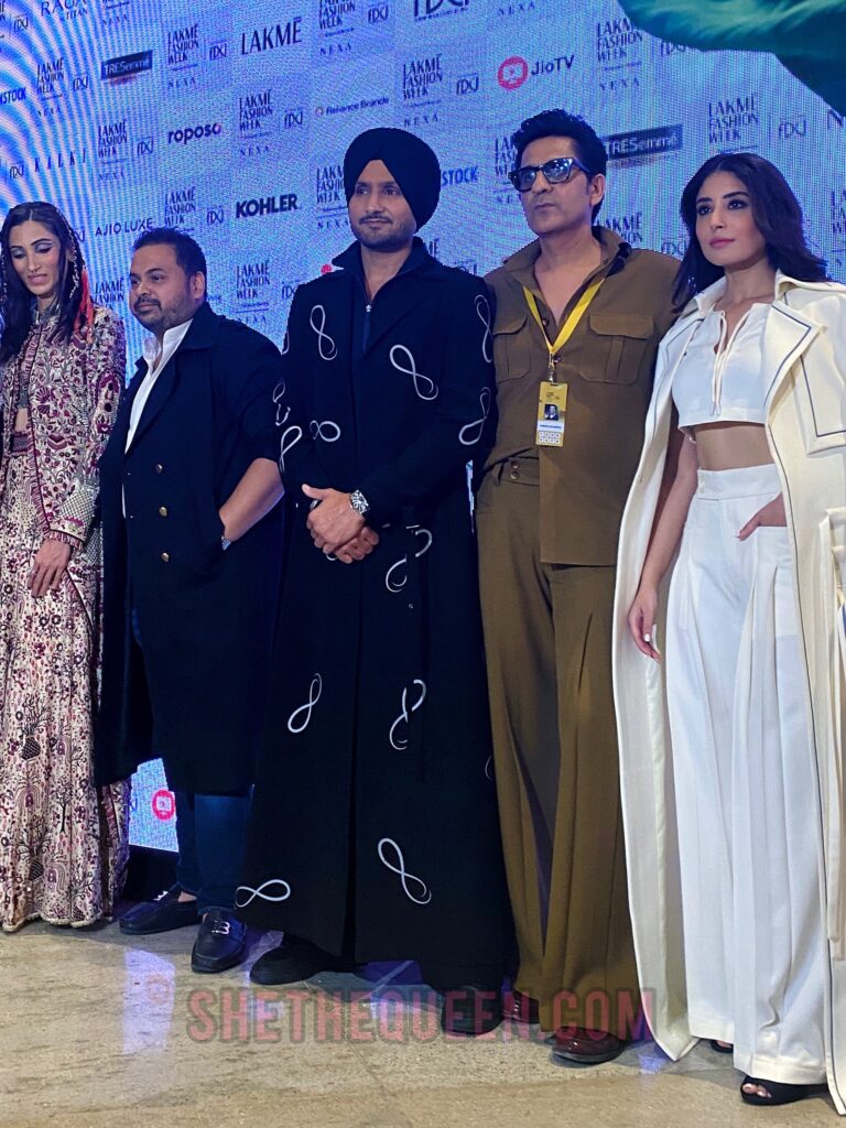 Harbajan Singh, PaWan Sachdeva, and Kriti Kamra for PaWan Sachdeva at Lakme Fashion Week in Delhi